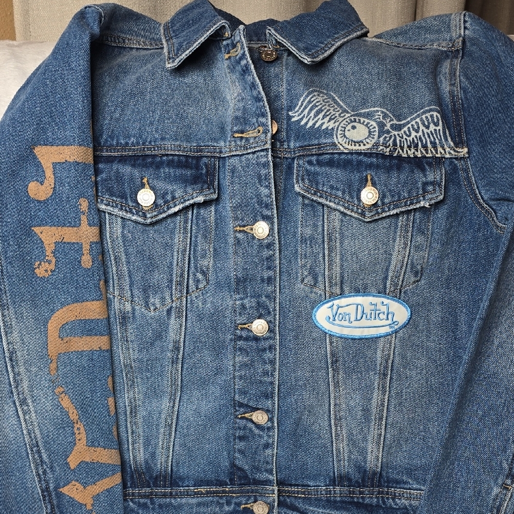 Von Dutch Blue Denim Jacket with Tan Graphics